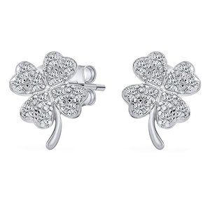 925 Silver Shamrock Clover Earrings with Pave Crystals